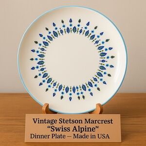 VTG Stetson Marcrest “Swiss Alpine” Dinner Plate – Blue & Green Leaf Ring –
